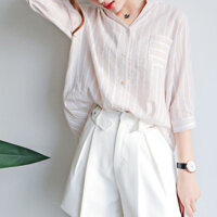 Spot▩ Shirt female spring han edition design feeling small grid stripe shirts very fairy coat brim all loose tide