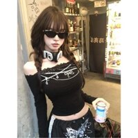 [Spot tóc nhanh] [Tỷ lệ khen ngợi vượt 99% cùng kiểu dáng] Tay Súng bắn tỉa hông eo giết HOT GIRL · Áo phông ren ngang vai nữ Đầu thu kiểu mới thuần khiết mong muốn giảm béo thích hợp áo Instagram