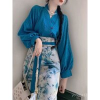 [Spot][1.1 Ten Thousand People Collection] Mùa thu mới phong cách Trung Quốc phong cách Trung Quốc yếu tố Trung Quốc cải tiến Thời Nhà Minh Hán phục váy xanh trẻ em loạt trà mặc bộ đồ hai mảnh