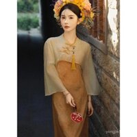 [Spot][2.2 Ten Thousand People Collection] Mùa xuân và mùa hè mới của Trung Quốc phong cách Trung Quốc Áo sơ mi nhỏ cài cúc váy cổ điển Ba phần tư tay áo hoa nhỏ phù hợp với tay áo lớn trẻ trung