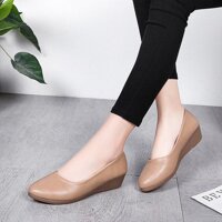 Spring And Autumn Mom Flat Slanted Heel Work Shoes Female Black Leather Shoes Professional Airline Stewardess Womens Thin Shoes Nurse Shoes Shallow Mouth