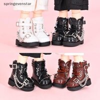 Springevenstar 1 Cặp Giày Bốt Búp Bê Cao Cấp Mini Giày Da Búp Bê Da Da Dây Xích Kim Loại Giày Bốt Búp Bê Springevenstar