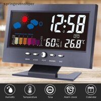 Springevensuper Màn hình màu LCD Đèn nền kỹ thuật số Đồng hồ báo thức Snooze Trạm dự báo thời tiết Springevensuper