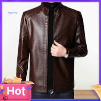 Spvpz Nam Giả Da Áo Khoác Nam Màu Trơn Áo Khoác Nam Giả Da Thời Trang Đứng Cổ Dây Kéo Xe Máy Chống Gió Áo Khoác Thu Đông