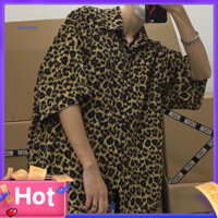 Spvpz Ve Áo Tay Ngắn Miếng Dán Túi Đơn Áo Sơ Mi Nam Mùa Hè Da Báo In Áo Sơ Mi Dạo Phố