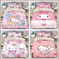 Sq2 Sanrio Hello Kitty Bộ chăn ga gối 3in1 Chăn ga trải giường Phòng ngủ gia đình Có thể giặt được Bộ đồ ký túc xá thoải mái QS2