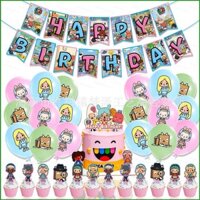 Sq4 The Toca Life Theme Trẻ em trang trí tiệc sinh nhật biểu ngữ bánh topper bộ bóng bay cung cấp