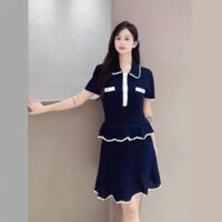 SQAM Self-Portrait  20244Early Autumn New Dark Blue Temperament Short Sleeve Knitted Dress
