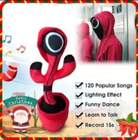 Squid Games Dancing Cactus Christmas gift Singing Recording Lighting Learning to talk Plush toys Funny Electronic Shaking Cactus Singing Cactus Cute Plush Toy Education Toy Plush Toy with 120 Songs for Home Decoration and Children Playing