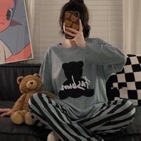 [Ssps] Casual Home Loose Hoạt Hình Dễ Thương Quần Dài Tay Bộ Đồ Ngủ Hai Mảnh FAH