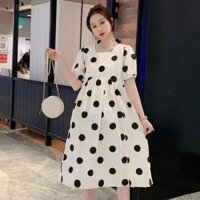[Ssps] Mùa hè mới thời trang rộng rãi dành cho bà bầu Áo thun chấm bi nữ tay ngắn thời trang và thoải mái Váy bà bầu FAH