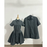 Sss - 23) Set đồ đôi nam nữ couple váy cổ đức xoè bồng kèm cà vạt + áo sơmi nam chất chéo hàn