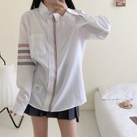 SSZ7 Thom Browne spring and summer new long-sleeved shirt Women's zipper three-color ribbon design sense White shirt four-bar coat top