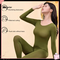 St Quần áo giữ nhiệt không đường may Bộ quần áo thời tiết lạnh Bộ đồ ngủ giữ nhiệt ấm cho nữ Bộ đồ ngủ dài tay ấm áp mềm mại và quần cạp cao Đồ ngủ mùa đông cho nữ