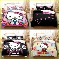 St2 Hello Kitty 3in1 Bộ chăn ga gối ga trải giường Vỏ chăn phòng ngủ có thể giặt được Bộ đồ thoải mái TS2