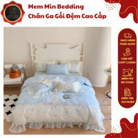 (ST388) Bộ Chăn Ga Gối Đũi Thêu Hoa Viền Bèo Romance Quilt Hot New 2024, Với Chất Vải Mềm Mịn, Thoáng Khí -Memminbedding