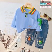 ST535 - Set Quần Jean và Áo Polo Dài Tay Cho Bé - Màu Xanh