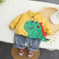 ST546 - Set Quần Jean, Áo Sơ Mi Dài Tay Khủng Long - Màu Vàng