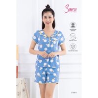ST8811 Bộ mặc nhà nữ pijamas  chất lanh SUNFLY áo cộc, quần sooc
