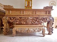 ST93 Sập Thờ Đào Điểu Gỗ Gụ, Hàng Cỡ Đại 2m17 cao 1m17 sâu 1m07 ( Anh Khánh, Nam Định )