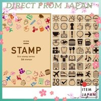 Stamps, notebook, cute, seal, wooden, rubber stamp, set of 54, icons, made in Japan, eco-friendly, materials, schedule, weather, teeth, plans, stylish, sticky notes, food, hobbies, schedule, list, marks.