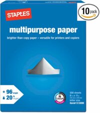 Staples Staples Multipurpose Copy/Fax/Laser/Inkjet Printer Paper, 96 Brightness, 20 Lb, Letter Size (8.5 X 11), 10 Reams Case, 5000 Total Sheets (5...