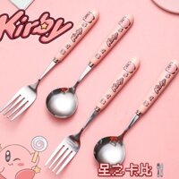 Star Kirby Bộ Đồ Ăn Hoạt Hình Dễ Thương Cô Gái Màu Hồng Tay Cầm Gốm Thép Không Gỉ Bộ Đồ Ăn Thìa Tròn Thìa Cơm Nĩa 0731hw