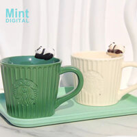 Starbucks Cup 296ml Travel Panda Series Cốc nước gốm sứ trắng xanh Cốc cà phê ba chiều