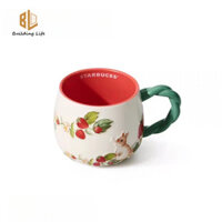 Starbucks Cup Berry Good Time Cup Ba Chiều Cứu Trợ Thỏ Nhỏ Dễ Thương Dâu Tây Để Bàn Cốc Gốm 380ml