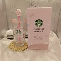 Starbucks Frappuccino Free Cat Claw Glass Straw Cup 450ml Quà tặng có giá trị cao có nắp