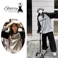 Starry Hàn Quốc Mỹ Retro Khâu Áo Nữ Mới Thu Đông Dài Tay Mỏng Áo Thun Lười Phong Cách Học Sinh