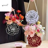 Stationerystudio Hộp hoa cầm tay hoa hồng, Hộp sắp xếp hoa di động lãng mạn, Túi xách hoa Giấy có thể gập lại Hộp gói bó hoa Ngày của nhà giáo