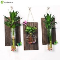 Stationwa Bình thủy tinh treo tường, Treo tường Hộp thủy canh sáng tạo, Bể cá nhỏ Vintage Gỗ nguyên khối Chậu hoa Phòng