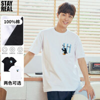 Stayreal Dạo Phố Phối Túi Áo Thun Ngắn Tay Nam Nữ Cotton Nguyên Chất Thường Ngày Chim Cánh Cụt Cặp Đôi