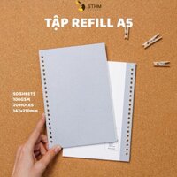 STHM stationery - Tập refill A5 20 lỗ - Gáy dán keo xé được như notepad - 50 tờ kem 100gsm - Tập refill - Dot