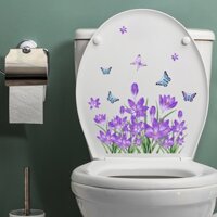 Sticker Dán Toilet Họa Tiết Hoa Lá Màu Tím Tiện Dụng