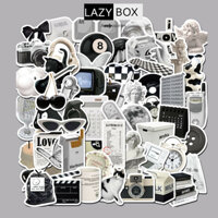 Sticker đồ vật đen trắng Dán Vali, Mũ Bảo Hiểm, Laptop, Guitar, Ván Trượt... - Set 10 hình - Decal thường