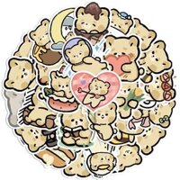 Sticker gấu nâu nhạt hoạt hình cute trang trí mũ bảo hiểm, guitar, ukulele, điện thoại, sổ tay, laptop-mẫu S40 - Set 30,Chống nước
