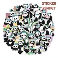 Sticker gấu trúc trang trí mũ bảo hiểm, đàn, guitar, ukulele, điện thoại, sổ tay, note book - Set 10 thường