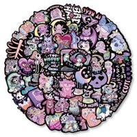 Sticker gothic đen tím hoạt hình cute trang trí mũ bảo hiểm, guitar, ukulele, điện thoại, sổ tay, laptop-mẫu S32 - Set 10,Chống nước