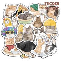 Sticker hình dán mèo meme hài hước vui nhộn dễ thương boss và sen pastel trang trí mũ bảo hiểm Laptop journal sổ tay - 60 thường
