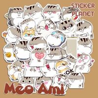 Sticker mèo ami bụng bự cute trang trí mũ bảo hiểm, máy tính điện thoại, đồ dùng học tập, ván trượt vali - 30 hình thường