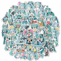 Sticker Miku chibi hoạt hình cute trang trí mũ bảo hiểm, guitar, ukulele, điện thoại, sổ tay, laptop-mẫu S28 - Set 10,Chống nước