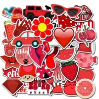 Sticker nhãn dán tone đỏ đen red and black trang trí mũ bảo hiểm, đàn, guitar, ukulele, điện thoại laptop - Set 50 hình - Decal thường