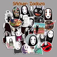 Sticker nhãn dán trang trí mũ bảo hiểm, đàn, guitar, ukulele, điện thoại laptop chủ đề vô diện hoạt hình Ghibli - Set 50 thường