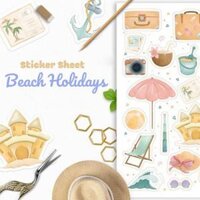 sticker sheet beach holidays - sticker dán, trang trí sổ nhật kí, sổ tay  Bullet journal sticker - đã cắt