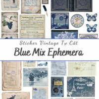 Sticker tự cắt Blue mix ephemera - sticker vintage dán, trang trí sổ nhật kí, sổ tay  Bullet journal - kc003 - 4