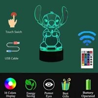 Stitch Night Light - 3D LED Remote Control 16-Color Stitch Light USB or Battery