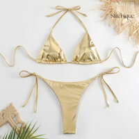 Stitchique _ 2 Cái / bộ Bộ Bikini Gợi Cảm Cho Nữ Bề Mặt Bronzing Dây Áo Ngực Phối Ren Bộ Quần Đùi Sấy Nhanh Đồ Bơi Đi Biển