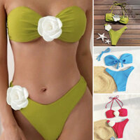 Stitchique _ 2 Cái / bộ Bộ Bikini Gợi Cảm Nữ 3D Dây Hoa Bandeau Áo Ngực Eo Cao Quần Đùi Bộ Đồ Bơi Sấy Nhanh Bộ Đồ Tắm
